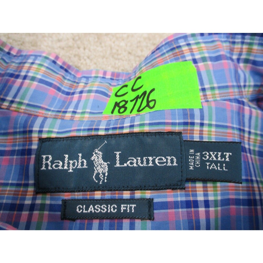 Ralph Lauren Shirt Men 3XLT Tall Blue Pink Plaid Cotton Preppy Casual Button Up - Picture 7 of 11